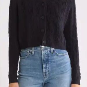 Open Edit Black Button-Up Women's Cardigan